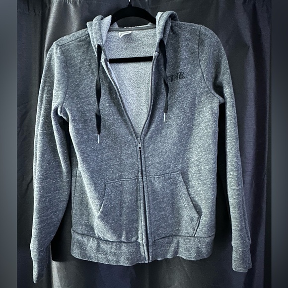 XS PINK Victoria’s Secret Salt and Pepper Grey Zip up sweater with a hood! - Picture 1 of 2